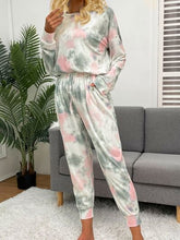 Load image into Gallery viewer, Tie-Dye Round Neck Top and Drawstring Pants Lounge Set
