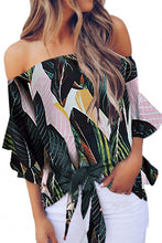 Load image into Gallery viewer, Tied Printed Off-Shoulder Half Sleeve Blouse
