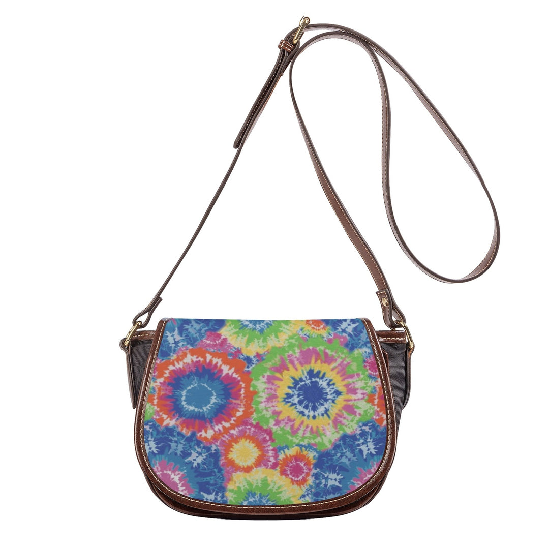 Ti Amo I love you - Exclusive Brand - Sapphire, Mulberry & Mantis Green - Tie-Dye Pattern - PU Leather Flap Saddle Bag