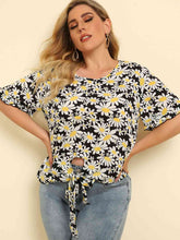 Load image into Gallery viewer, Plus Size Floral Round Neck Tie Hem Blouse
