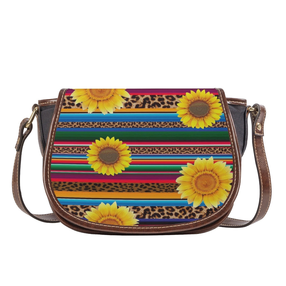 Ti Amo I love you - Exclusive Brand - Leopard & Sunflowers - PU Leather Flap Saddle Bag One Size