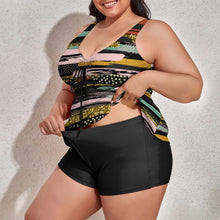 Load image into Gallery viewer, Ti Amo I love you - Exclusive Brand - Black with Cavern Pink, Oxley 2 &amp; Equator Stripes - Women&#39;s Plus Size Split 2pc Swimsuit - Sizes XL-6XL
