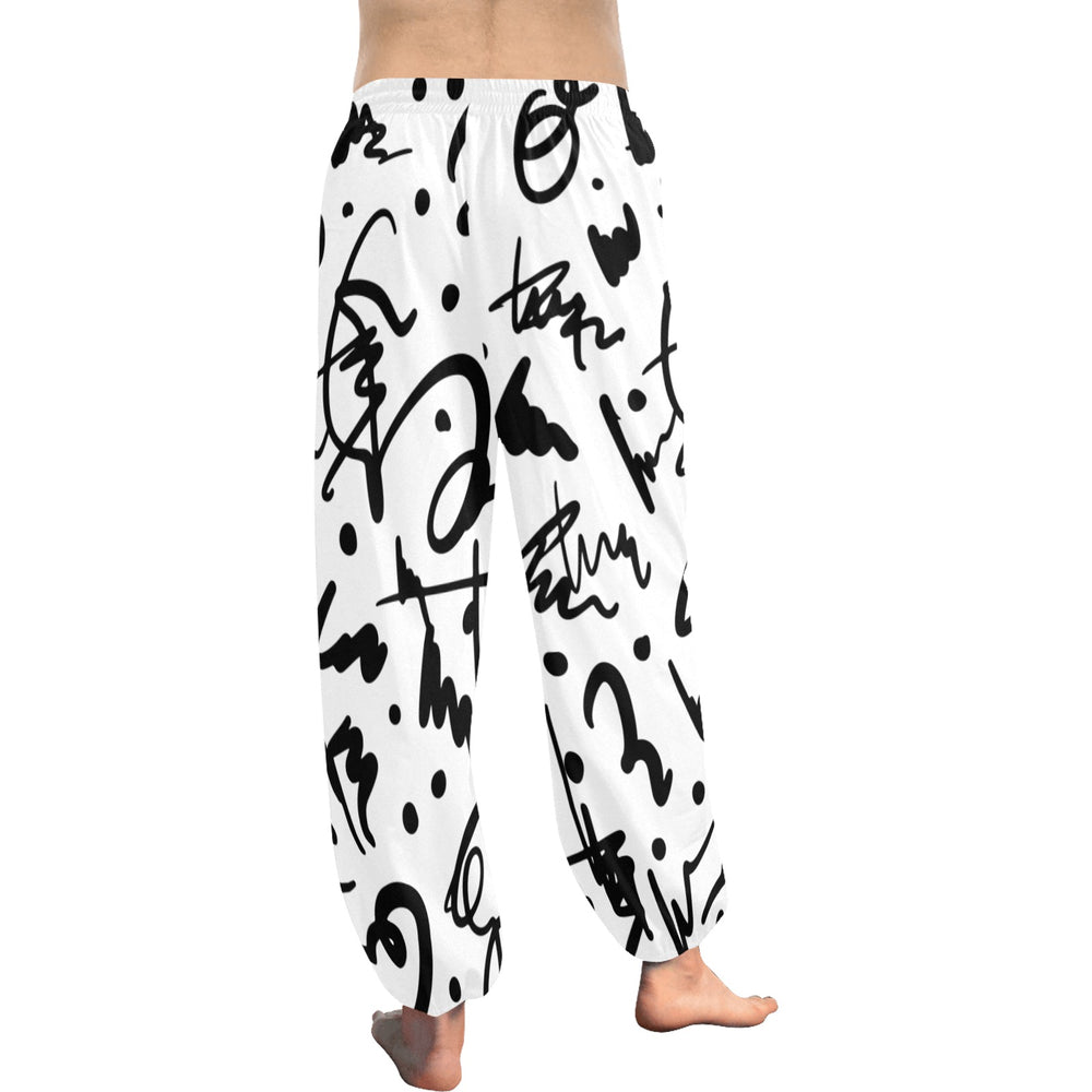 Ti Amo I love you - Exclusive Brand  - White with Black Squiggles - Women's Harem Pants
