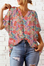 Load image into Gallery viewer, Floral Notched Neck Flutter Sleeve Blouse
