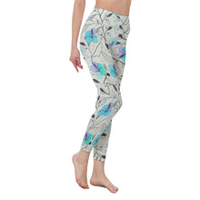 Load image into Gallery viewer, Ti Amo I love you - Exclusive Brand - Pastel Grey with Blue Bell /Fountain Blue / Northern Lights Blue - Floral - Women&#39;s High Waist Leggings- Side Stitch Closure - Sizes XS-5XL
