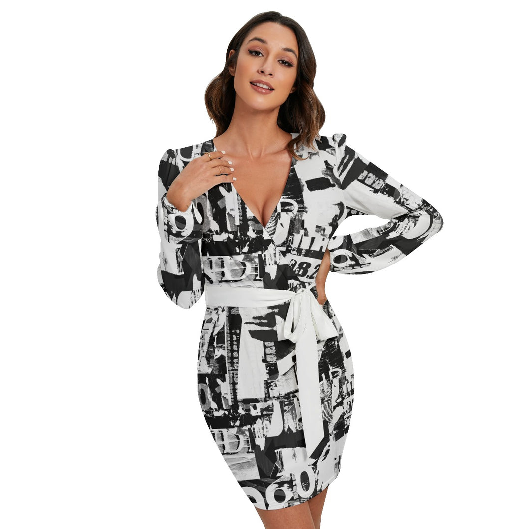 Ti Amo I love you - Exclusive Brand  - Women's Long Sleeve Dress With Waist Belt - Sizes XS-2XL