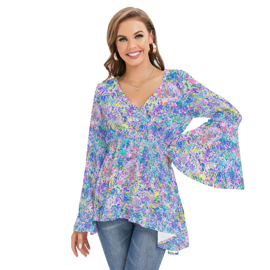 Ti Amo I love you - Exclusive Brand - V-neck Blouse With Flared Sleeves