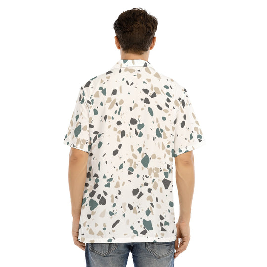Ti Amo I love you - Exclusive Brand - White with Bone/Gulf Stream/ Storm Dust Spots - Men's Hawaiian Shirt With Button Closure - Sizes XS-7XL