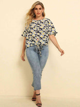 Load image into Gallery viewer, Plus Size Floral Round Neck Tie Hem Blouse
