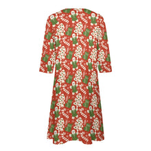 Load image into Gallery viewer, Ti Amo I love you - Exclusive Brand  - Christmas - Red &amp; Green - Tree &amp; Gingerbread - 7-point Sleeve Dress - Sizes S-5XL
