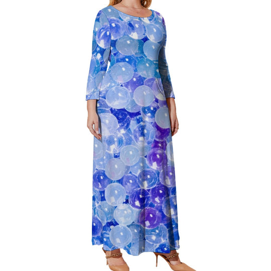 Ti Amo I love you - Exclusive Brand - Light Blue & Blue Bubbles - Long Dress / Long Sleeves - Womens Plus Size - Loose Crew Neck Long Sleeve Long Dress - Sizes XL-5XL