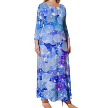Load image into Gallery viewer, Ti Amo I love you - Exclusive Brand - Light Blue &amp; Blue Bubbles - Long Dress / Long Sleeves - Womens Plus Size - Loose Crew Neck Long Sleeve Long Dress - Sizes XL-5XL
