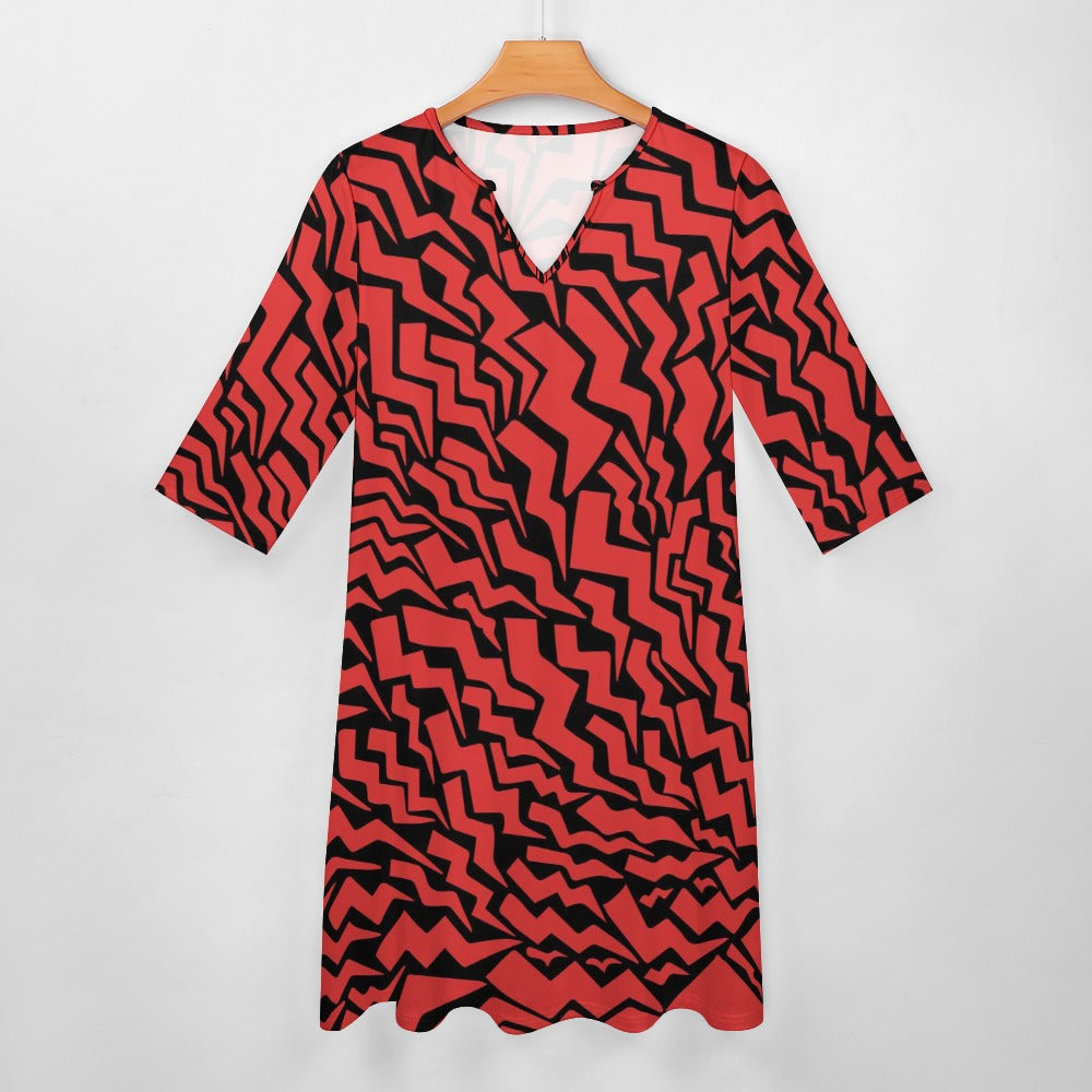 Ti Amo I love you - Exclusive Brand - Red & Black -  7-point Sleeve Dress - Sizes S-5XL