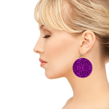 Load image into Gallery viewer, Ti Amo I love you - Exclusive Brand - Barney with Daisy Bush Leopard Spots  - Geometric Round Wooden Earrings
