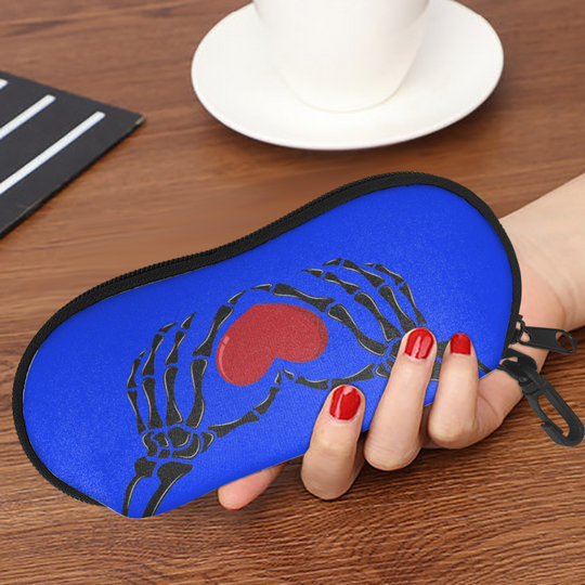 Ti Amo I love you Exclusive Brand  - Blue Blue Eyes - Skeleton Hands with Heart- Glasses Case - Portable Sunglass Case - Fashion Glasses Storage Box
