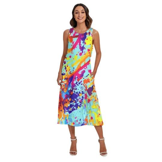Ti Amo I love you - Exclusive Brand  - Color Splatter - Women's Sleeveless Dress With Diagonal Pocket - Sizes XS-2XL