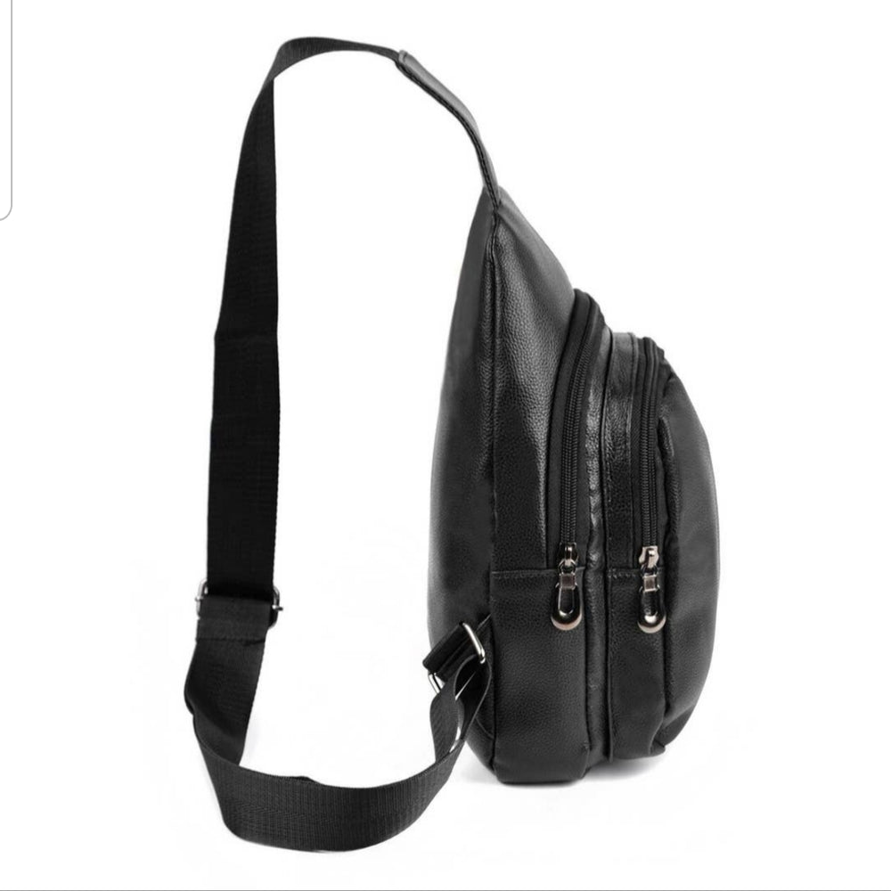 Unisex - Crossbody Leather Sling Bag Backpack with Adjustable Strap - Black