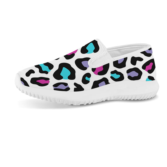 Ti Amo I love you - Exclusive Brand - White with Medium Red Violet 2 /  Scooter /  Lavender Purple 2 Leopard Spots  - Womens Slip-On Walking Shoes - Sizes 6-10