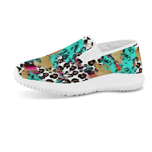 Load image into Gallery viewer, Ti Amo I love you - Exclusive Brand - White with Kabul Spots &amp; Puerto Rico &amp; Medium Red Violet Leopard Pattern - Womens Slip-On Walking Shoes
