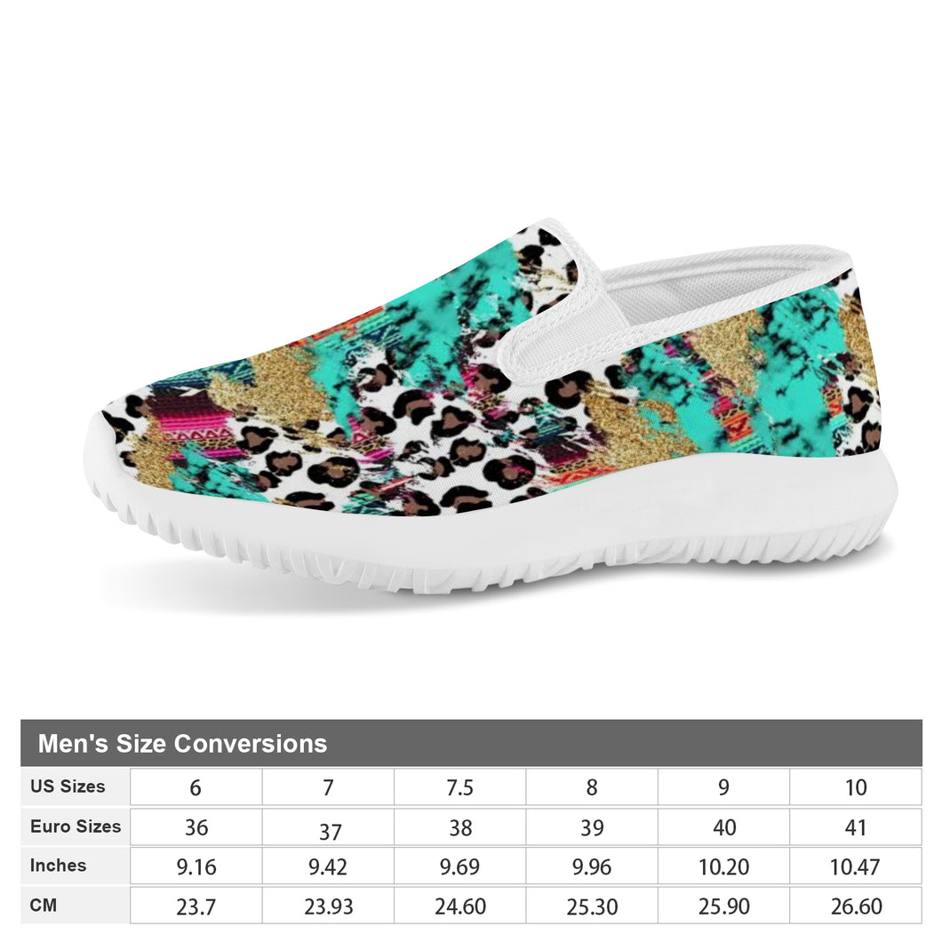 Ti Amo I love you - Exclusive Brand - White with Kabul Spots & Puerto Rico & Medium Red Violet Leopard Pattern - Womens Slip-On Walking Shoes