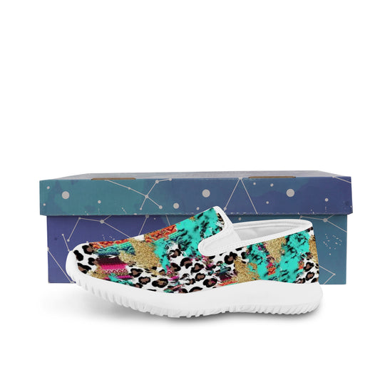 Ti Amo I love you - Exclusive Brand - White with Kabul Spots & Puerto Rico & Medium Red Violet Leopard Pattern - Womens Slip-On Walking Shoes - Sizss 6-10