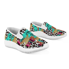 Load image into Gallery viewer, Ti Amo I love you - Exclusive Brand - White with Kabul Spots &amp; Puerto Rico &amp; Medium Red Violet Leopard Pattern - Womens Slip-On Walking Shoes
