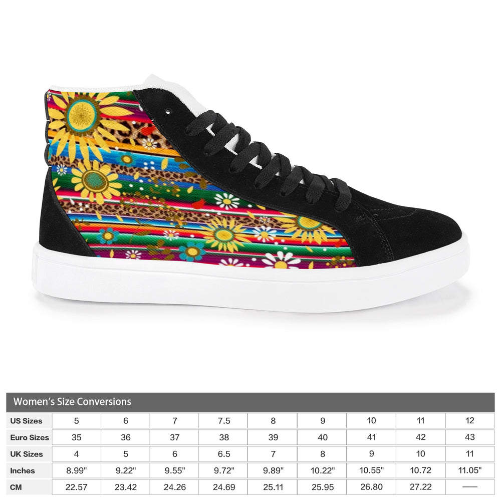Ti Amo I love you - Exclusive Brand  - Leopard & Sunflower - Women's High Top Splicing Canvas Shoes