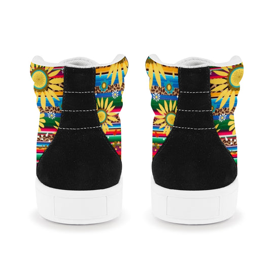 Ti Amo I love you - Exclusive Brand  - Leopard & Sunflower - Women's High Top Splicing Canvas Shoes