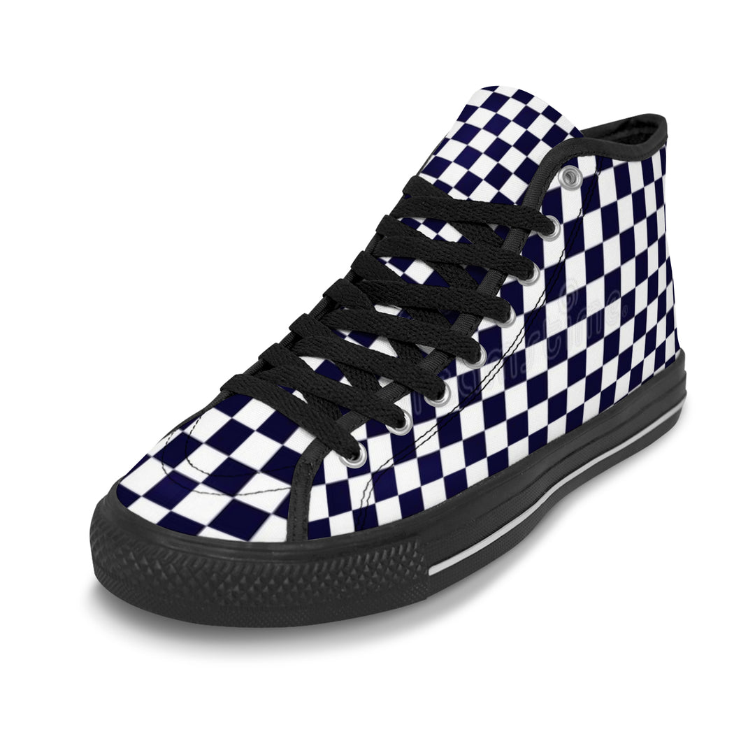 Ti Amo I love you - Exclusive Brand - Black & White - Checkered - Men's High Top Canvas Shoes - Black Soles