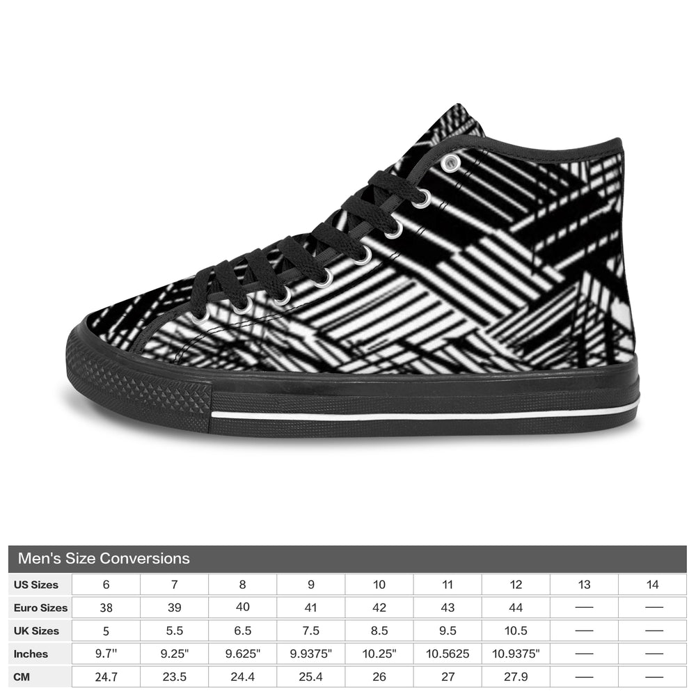 Ti Amo I love you Exclusive Brand - Black & White Line Art - Men's High Top Canvas Shoes