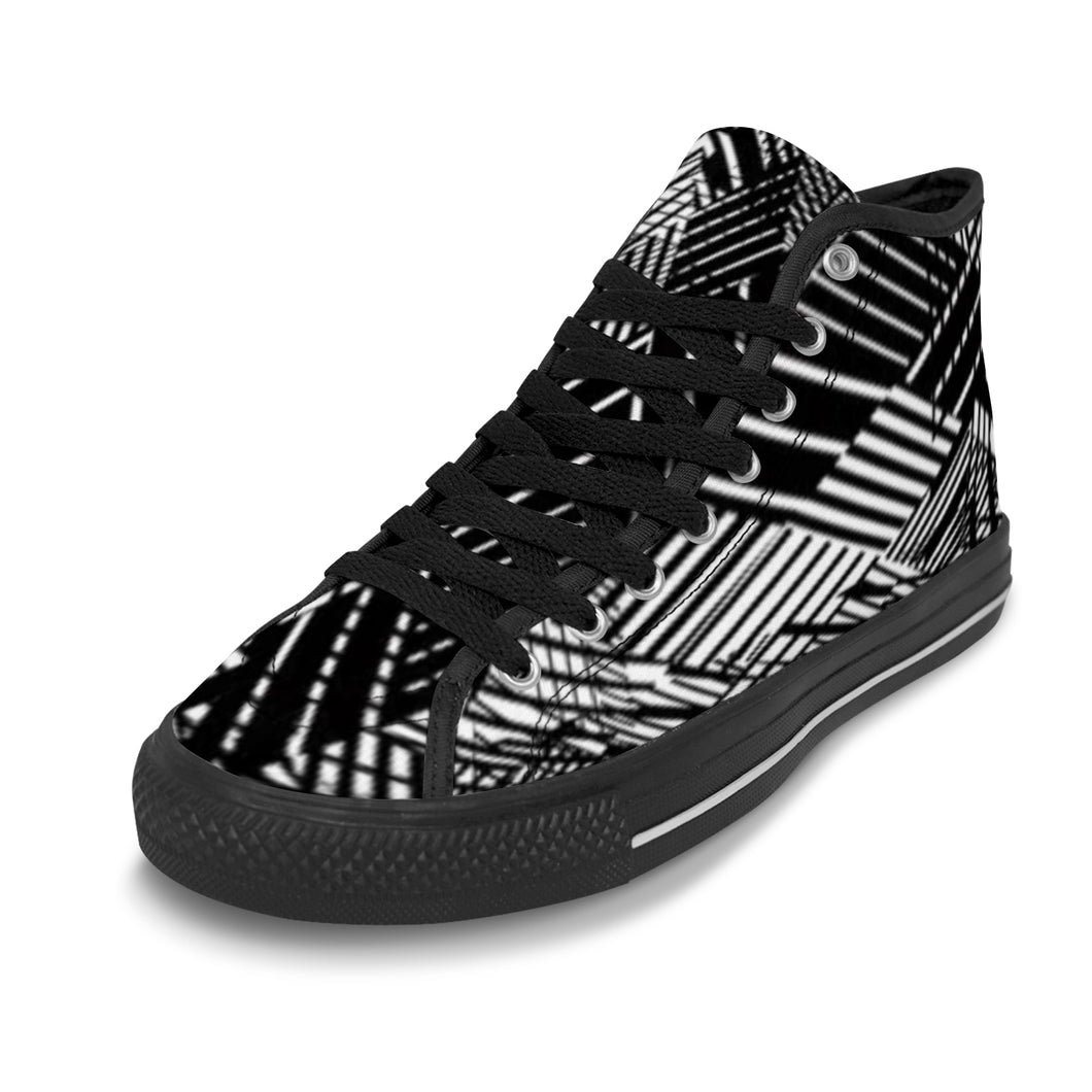 Ti Amo I love you Exclusive Brand - Black & White Line Art - Men's High Top Canvas Shoes