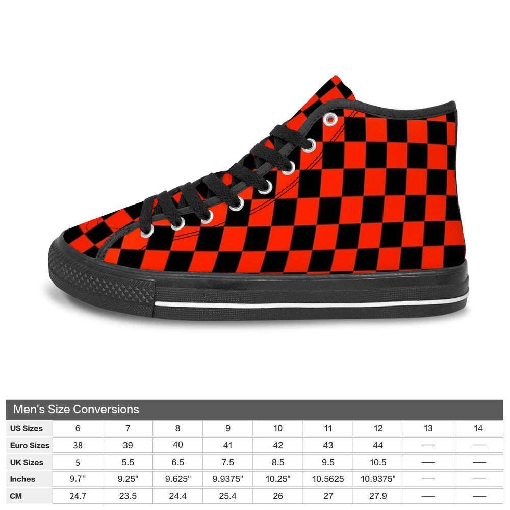 Ti Amo I love you Exclusive Brand Tomato Red & Black Checkered Pattern - High Top Canvas Shoes