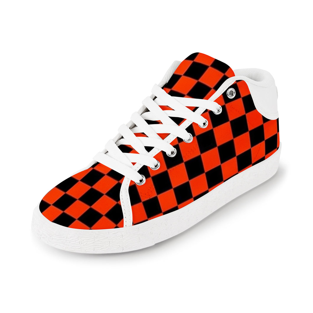 Ti Amo I love you - Exclusive Brand - Tomato Red & Black Checkered Pattern - Men's Chukka Canvas Shoes