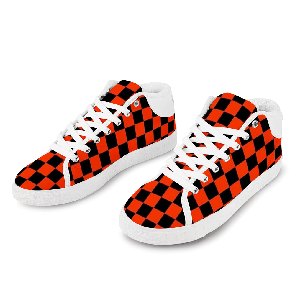 Ti Amo I love you - Exclusive Brand - Tomato Red & Black Checkered Pattern - Men's Chukka Canvas Shoes