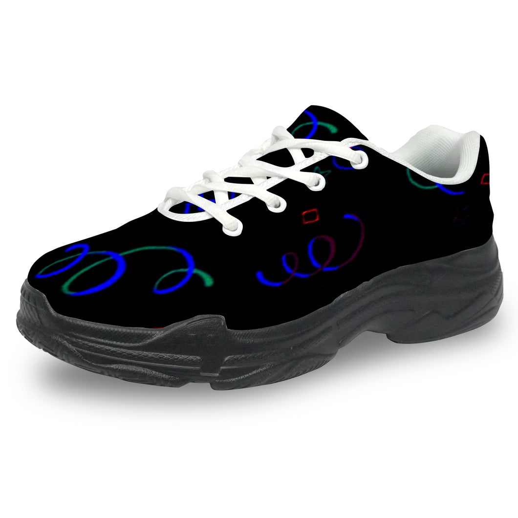 Ti Amo I love you - Exclusive Brand - Black with Dark Blue Squiggles - Men's Chunky Shoes