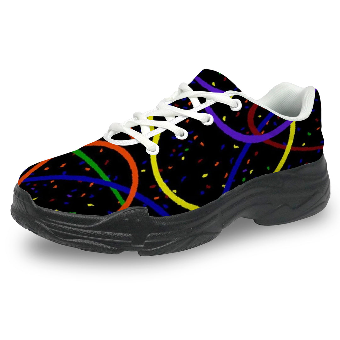 Ti Amo I love you - Exclusive Brand - Black with Rainbow Confetti & Stripes - Men's Chunky Shoes - Sizes 5-14
