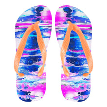 Load image into Gallery viewer, Ti Amo I love you - Exclusive Brand  - Blue Dress &amp; Violet Pink Paint Pattern - Womens Flip Flops
