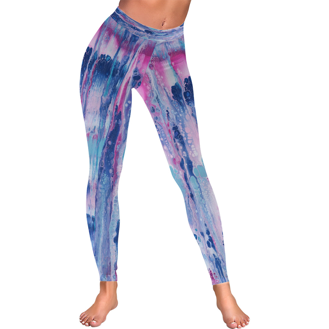 Ti Amo I love you Exclusive Brand - Mulberry & Kashmir Blue Floating Paint Pattern - Low Rise Leggings - Sizes 2XS-5XL