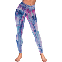 Load image into Gallery viewer, Ti Amo I love you Exclusive Brand - Mulberry &amp; Kashmir Blue Floating Paint Pattern - Low Rise Leggings
