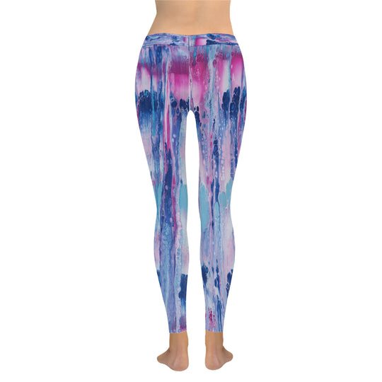 Ti Amo I love you Exclusive Brand - Mulberry & Kashmir Blue Floating Paint Pattern - Low Rise Leggings - Sizes 2XS-5XL