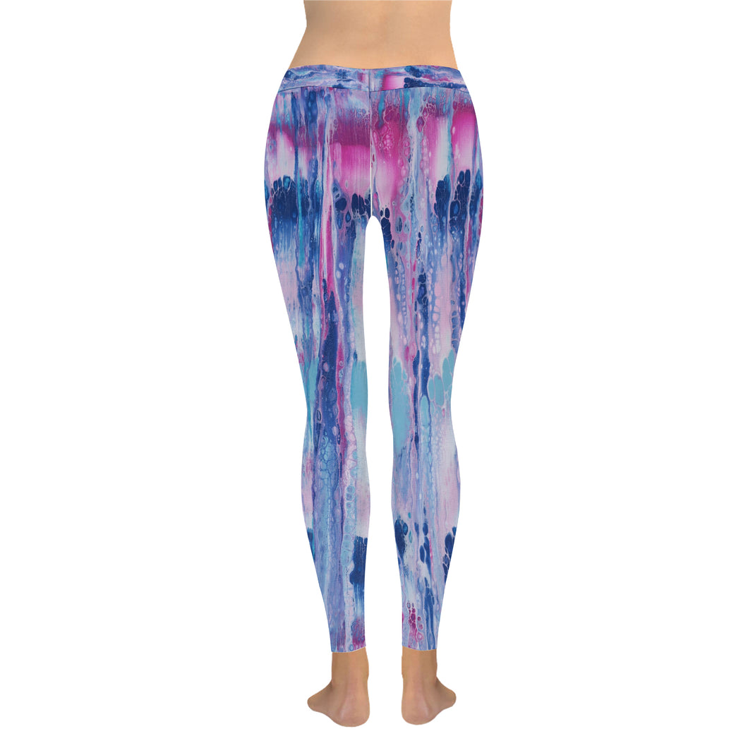 Ti Amo I love you Exclusive Brand - Mulberry & Kashmir Blue Floating Paint Pattern - Low Rise Leggings