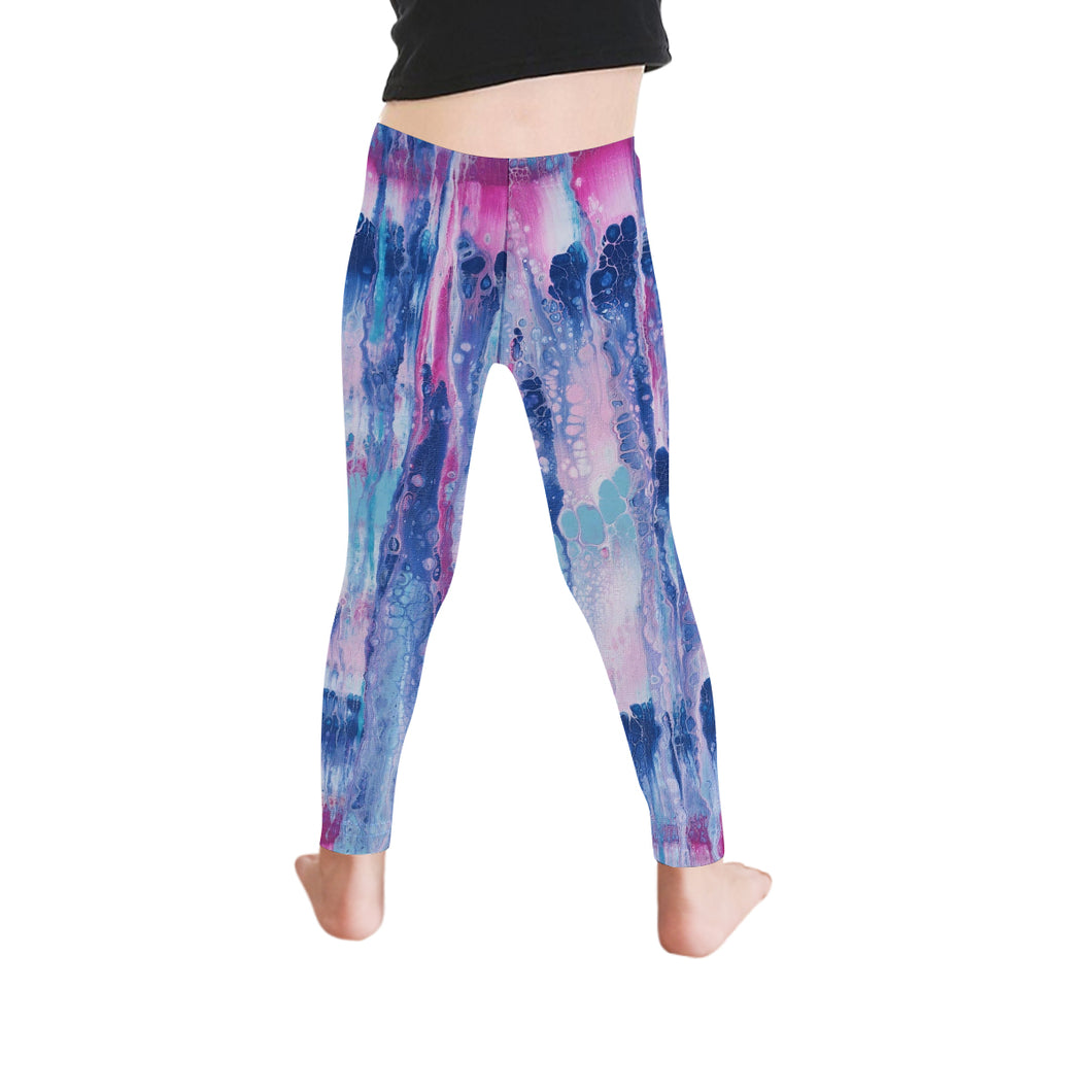 Ti Amo I love you -  Exclusive Brand - Mulberry & Kashmir Blue Floating Paint Pattern  - Girls Leggings