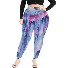 Load image into Gallery viewer, Womens / Women&#39;s Plus Size - Mulberry &amp; Kashmir Blue Floating Paint Pattern - High Waist Leggings
