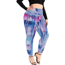 Load image into Gallery viewer, Womens / Women&#39;s Plus Size - Mulberry &amp; Kashmir Blue Floating Paint Pattern - High Waist Leggings
