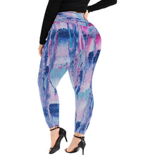 Load image into Gallery viewer, Womens / Women&#39;s Plus Size - Mulberry &amp; Kashmir Blue Floating Paint Pattern - High Waist Leggings
