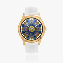 Load image into Gallery viewer, Ti Amo I love you - Exclusive Brand - Daisy and Blue Mandala - Womens Designer Italian Olive Wood Watch - Leather Strap 45mm White
