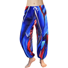 Load image into Gallery viewer, Ti Amo I love you  - Exclusive Brand  - Blue &amp; Red Paint Pattern - Women&#39;s Harem Pants
