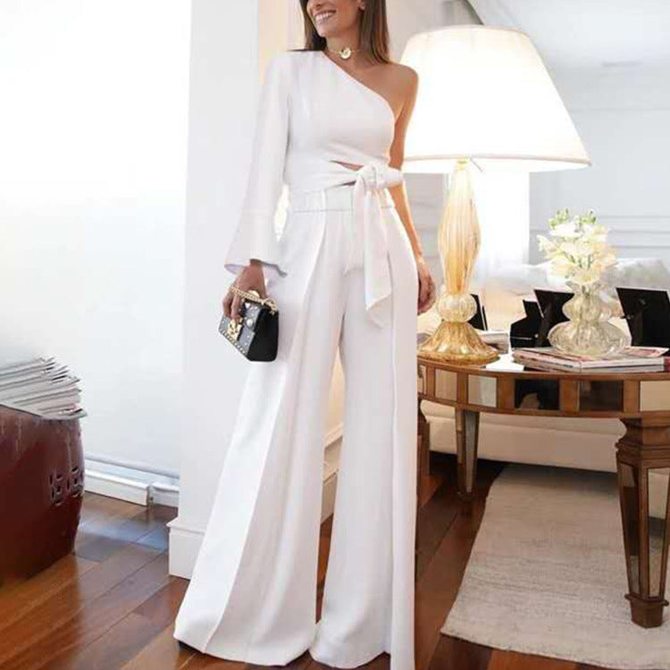 Womens - One Sleeve - Off Shoulder - White Pants Set- Sizes S-XL