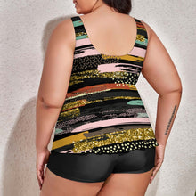 Load image into Gallery viewer, Ti Amo I love you - Exclusive Brand - Black with Cavern Pink, Oxley 2 &amp; Equator Stripes - Women&#39;s Plus Size Split 2pc Swimsuit - Sizes XL-6XL
