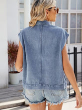 Load image into Gallery viewer, Pocketed Button Up Sleeveless Denim Jacket
